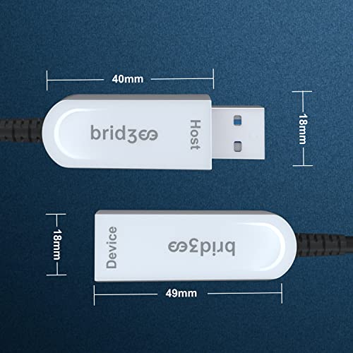 Bridgee Fiber USB 3.1 Uzatma Kablosu, Yüksek Hızlı 5Gbps Aktif Optik USB A-Erkek-Dişi Kablo (U10-50ft)
