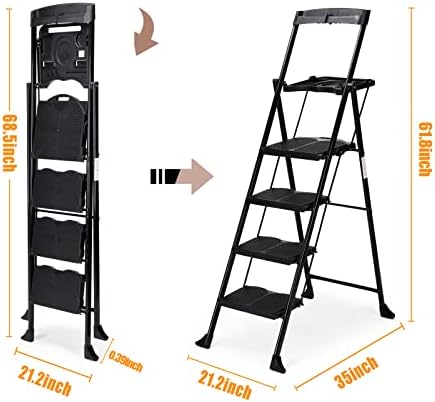 ALPURLAD 4 Adım Merdiven ile 2 Aracı Platformu Hafif Katlanır Merdivenler Ev Geliştirme Adım Dışkı 500lbs Sağlam Çelik Merdiven
