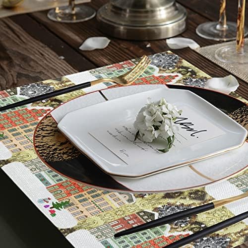 CHSIN Noel Mutlu Yeni Yıl Tebrik Kartı Placemats 6 Set Kaymaz Yıkanabilir İmitasyon Keten Masa Paspaslar için Mutfak Yemek Masası