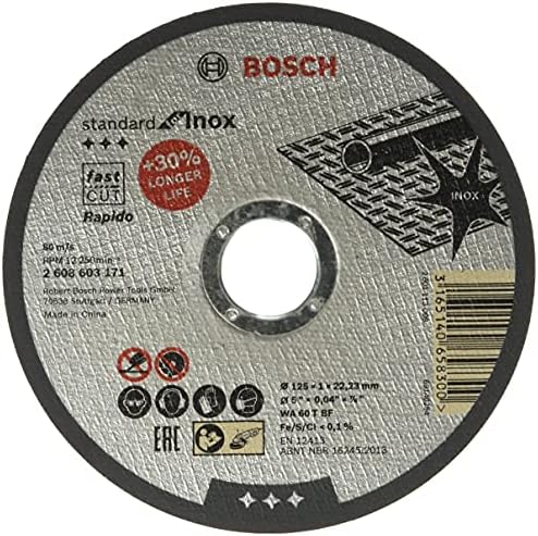 Bosch 2608603255 WA60TBF Inox Kesme Diski, 125 mm x 1 mm x 22,23 mm, Beyaz, 10'lu paket
