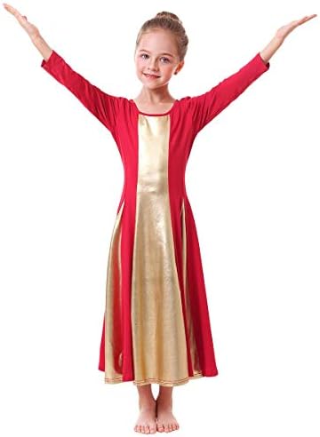 OwlFay Övgü Dans Elbise Kız Ayin Metalik Altın Tam Boy Uzun Elbise Fırfır Tunik Daire Etek Ibadet Giyim