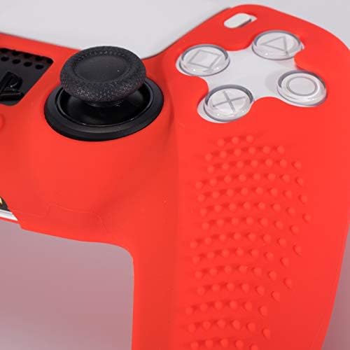 Playrealm Yumuşak 3D Noktalar Silikon Cilt Kapak x 1 & Thumb Sapları x 8 PS5 Dualsenese Denetleyicisi için (Kırmızı)