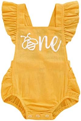 GRNSHTS Bebek Kız Ilk Doğum Günü Kıyafetler Fırfır Bal Arı Romper Backless Bodysuit Kek Smash Kıyafetler