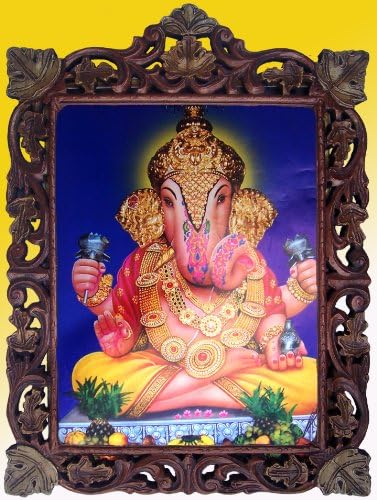 Lord Ganesha Giyen Hint Geleneği Mücevher Poster Boyama Ahşap El Sanatları El Sanatları Çerçeve