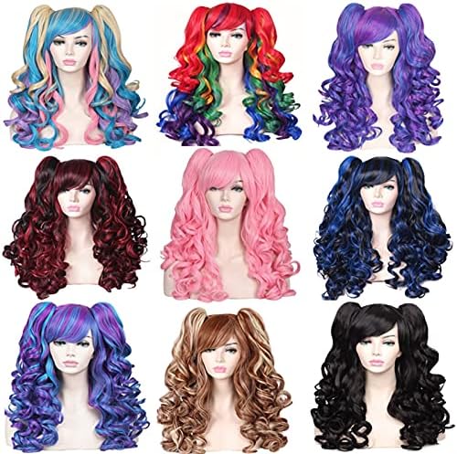 Peruk Sentetik Cosplay peruk örgü Elyaf ısıya dayanıklı Anime Cosplay peruk Kadın Renkli uzun ve kıvırcık saç parti uzantıları,