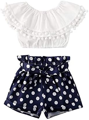 Toddler Bebek Kız Kapalı Omuz Polka Dot T-Shirt Kırpma Üstleri Yüksek Bel Çiçek Şort ıle Kemer Yaz Kıyafetler 2 adet