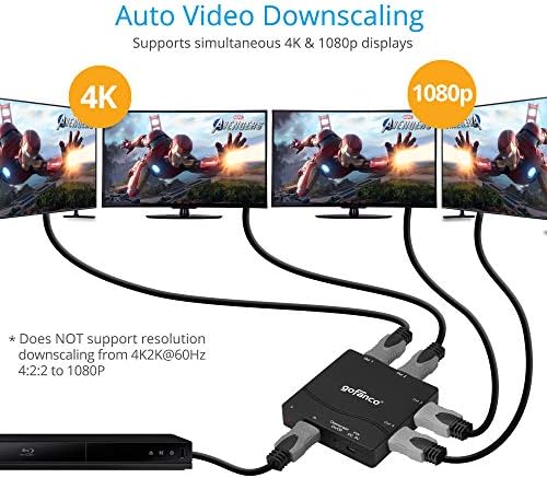 gofanco Kompakt 1x4 HDMI dağıtıcı 4 K 60Hz HDR – 4K @60Hz 4:4:4, 18 Gbps, 4 K için 1080 p Ölçekleme, HDR10, Dolby Vision Destekler,
