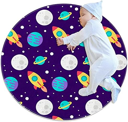 Dış Uzay Roketleri Gezegenler Desen Çocuk Oyunu Battaniye Çocuklar Yuvarlak Desen Dairesel çocuk oyun matı Çocuklar Emekleme