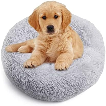 Sakinleştirici Köpek Kedi Yatağı, Küçük Orta Köpekler için Köpek Yatakları Yuvarlak Çörek Sarılma Yuvası Peluş Evcil Hayvan Yatakları