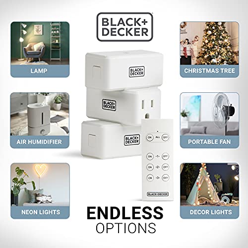 Black + Decker Kablosuz Uzaktan Kumandalı Priz, 3'lü Priz Paketi, 1 Adet Uzaktan Kumandalı Premium Işık Anahtarı