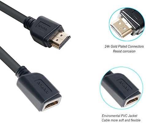 HDMI Uzatma Kablosu, BENFEİ 6 inç HDMI 2.0 Genişletici Kablo Erkek-Dişi, Roku Fire Stick,Dizüstü Bilgisayar, PS4, HDTV,Monitör,