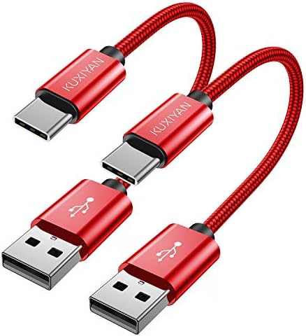 Kısa USB C Kablosu, (1ft 2'li Paket) USB Tip C Şarj Cihazı Naylon Örgülü Hızlı Şarj Kablosu Uyumlu Samsung Galaxy S10+ S9 S8