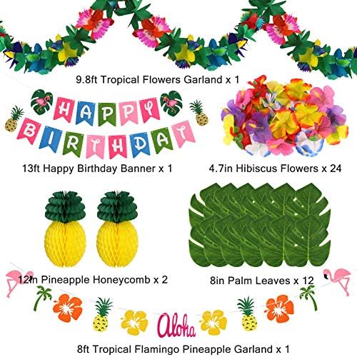 Hawaii Parti Süslemeleri, Luau Doğum Günü Parti Süslemeleri ile Tropikal Doğum Günü Banner Palmiye Yaprakları Ebegümeci Çiçekler