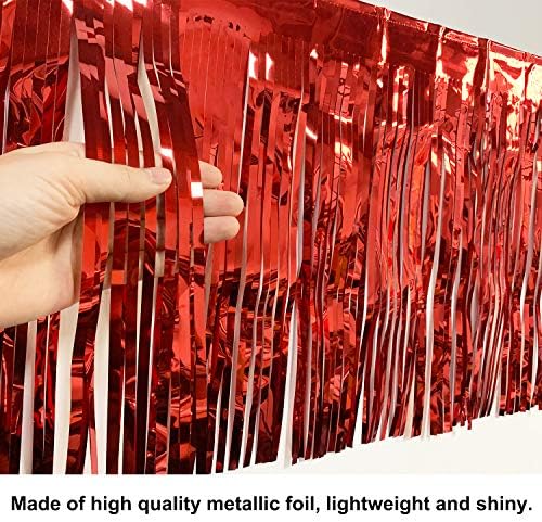 10 Feet x 15 inç Kırmızı Folyo Saçak Garland-4'lü Paket / Parlak Metalik Tinsel Afiş | Geçit Şamandıraları, Gelin Duşu, Bekarlığa