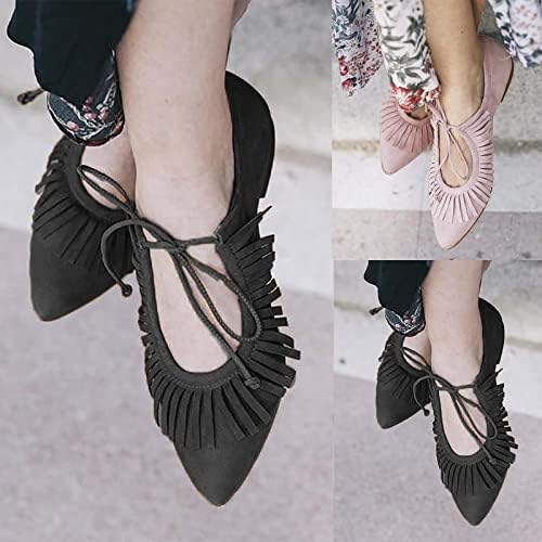 DEUVOUM Saçaklı kadın düz ayakkabı Düz Renk Dantel-Up Pompa düz ayakkabı Yaz Rahat Tüm Maç Sandalet Sivri Düz Kaymaz rahat ayakkabılar
