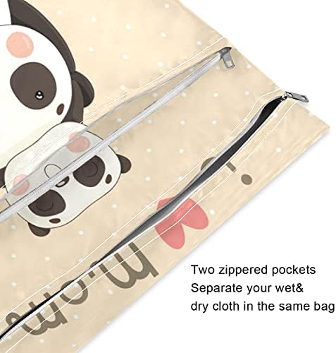 ZZXXB ben aşk anne Panda su geçirmez ıslak çanta kullanımlık bez bebek bezi ıslak kuru çanta ile fermuarlı cebi için seyahat