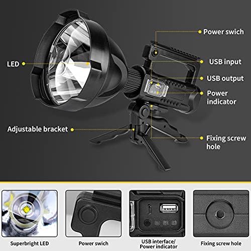 Venlon Superbright Büyük Boy şarj edilebilir LED el feneri Spot 4 Modları Yüksek Güç Taşınabilir Su Geçirmez Projektör Kamp Avcılık