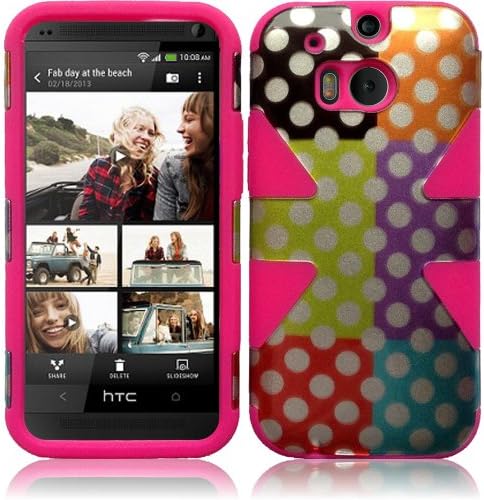 HTC One M8 için İK Kablosuz Dinamik İnce Hibrit Kılıf-Perakende Ambalaj-Renkli Polka Noktaları / Sıcak Pembe