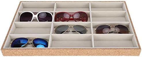 YUYTE Gözlük saklama kutusu Organizatör, 12 Izgara Ahşap Gözlük Ekran Organizatör Sunglass saklama kutusu Kutusu, Kadife Istiflenebilir
