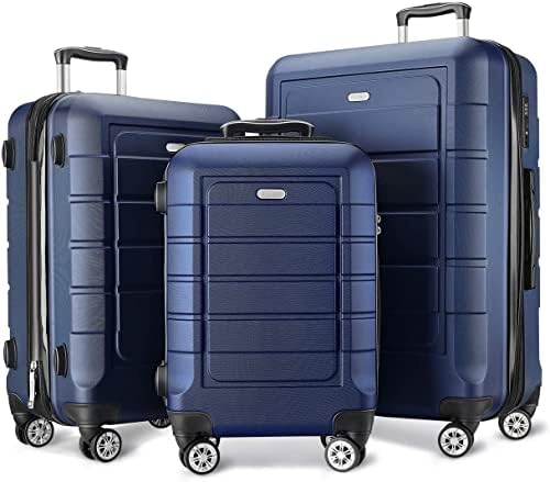 SHOWKOO Bagaj Setleri Genişletilebilir PC + ABS Dayanıklı Bavul Çift Tekerlekler TSA Kilit Mavi