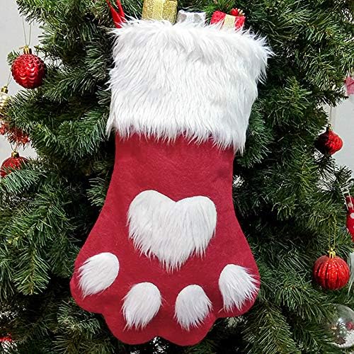 1 ADET Büyük Noel Stocking Sevimli Köpek Kedi Paw Stocking Peluş Tatil Şeker Çanta Çorap Şömine Asılı Süsleme Hediye Çantası