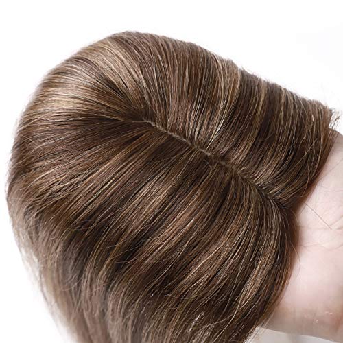 S-noilite 14 İnç Klip İnsan Saç Toppers Sarışın İpek Taban Taç Üst Hairpieces 130 % Yoğunluk El Yapımı Uzun Saç Peruk ile Kadınlar