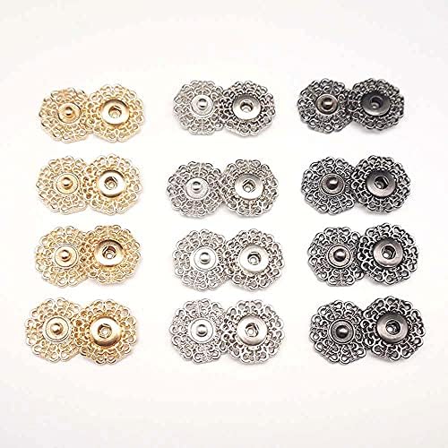 LİNHU 10 adet Hollow Çiçek Şekilli Kumaş Metal El Yapımı Metal Toka Görünmez Düğme Yapış Düğmeler Dikiş Düğmeleri (18mm, Gümüş)