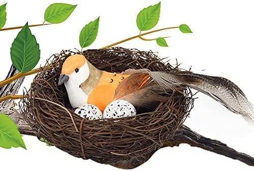 Yapay Kuş Yuvası, Rattan Kuş Yuvası ile 2 Yapay Kuş Yumurta ve Yapay Simülasyon Köpük Kuş DIY Dal Kuş Yuva için El Yapımı Paskalya