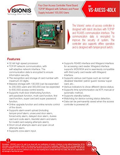 Visionis FPC-7995 Dört Kapı Profesyonel Erişim Kontrolü Elektrik Bırak Bolt Fail Secure TCP/IP Wiegand Denetleyici Kutusu, Güç