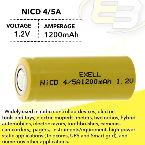 Exell 4 / 5A 1.2 V 1200 mAh NiCd Düz Üst şarj edilebilir pil için yüksek güç statik uygulamalar( Telekom, UPS ve Akıllı ızgara),