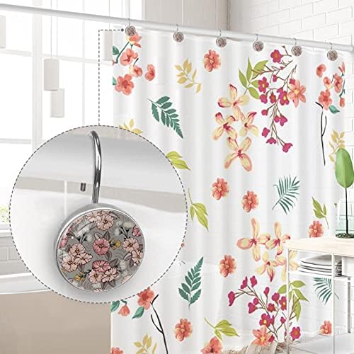 Zuyoon duş perdesi kancaları Pembe ve Sarı Çiçekler banyo perdesi kancaları Pas Geçirmez duş perdesi Halkaları Banyo Seti 12