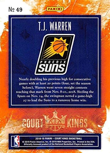 2018-19 Mahkeme Kings Uluslararası Basketbol 49 T. J. Warren Phoenix Suns Resmi Blaster Özel NBA Ticaret Kartı Panini Amerika