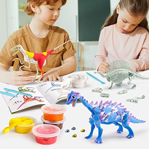 Çocuklar için Drama Planet Dinozor Zanaat Kiti, Hava Kuru Kil, 3 Dinozor Fosili İskeleti, 6 Yaş ve Üstü Erkek ve Kız Çocukları