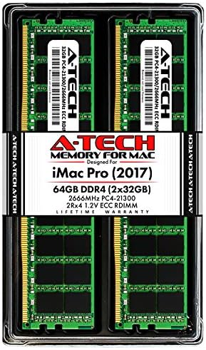A-Tech 64 GB (4x16 GB) RAM için Apple iMac Pro (2017) - DDR4 2666 MHz PC4-21300 ECC RDIMM 288-pin Bellek Yükseltme Kiti