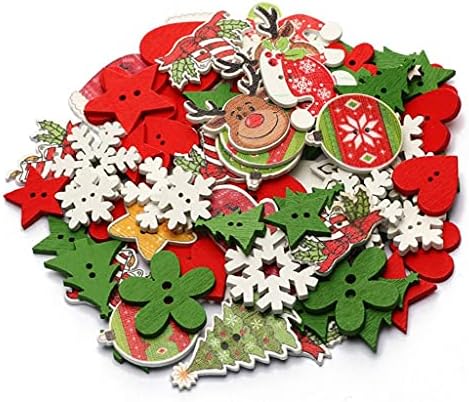 Noel Ahşap Düğmeler Renkli Santa Çan Melek Geyik Dikiş Düğmeleri ile 2 Delik Noel Desen Düğmesi için El Yapımı DIY Zanaat(50