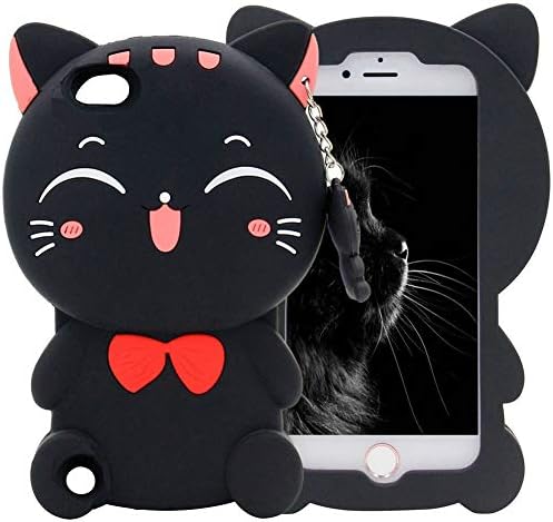 Mulafnxal Siyah Kedi Kılıf için iPod Touch 5 6 5th 6th, 3D Yumuşak Silikon Kılıflar, Sevimli Karikatür Hayvan Eğlenceli Kapak,