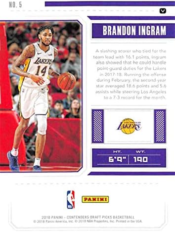 2018-19 Panini Yarışmacıları Taslak Seçtikleri Sezonluk Bilet Varyasyonu 5 Brandon Ingram Los Angeles Lakers NBA Basketbol