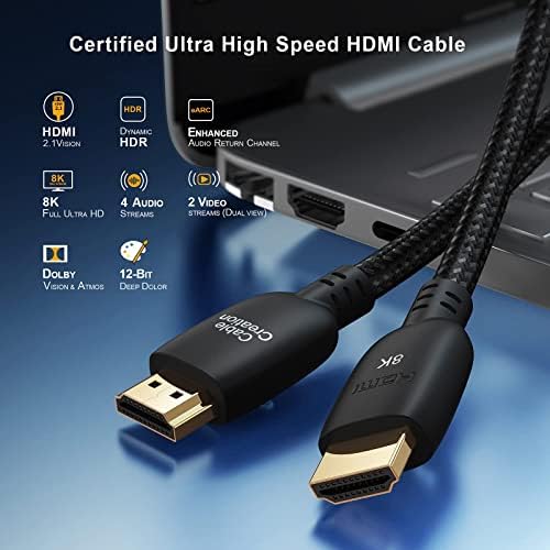 CableCreation 8 K 48 Gbps Ultra Yüksek Hızlı HDMI Kablosu 6.6 ft + 8 K Sertifikalı Ultra Yüksek Hızlı HDMI Kablosu 3.3 ft