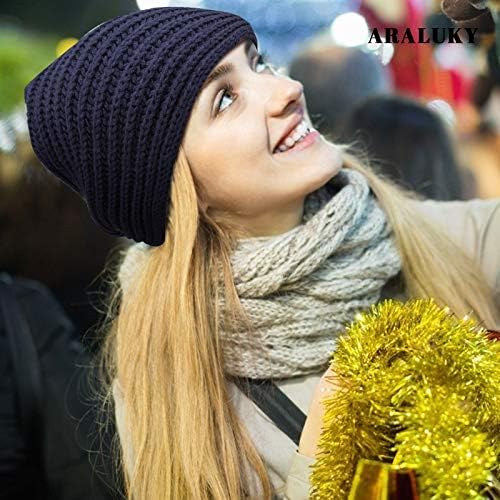 Araluky Kış Hımbıl Düğümlü Bere Şapka için Kadın Erkek,Sıcak Unisex Gevşek Örme Baggy Kayak Şapka Multicolor2 Paketi