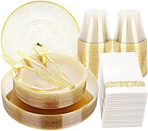cfcjtz 50 Parça Sofra Altın Glitter Plastik Tepsi İle Altın Glitter Plastik Gümüş Düğün ve Partiler için Uygun (Renk: A)