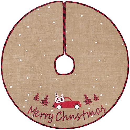 Ameter Noel Ağacı Etek, 30 İnç Kırmızı Kamyon Çuval Bezi Kar Tanesi Noel Ağacı Taban Kapağı Çiftlik Rustik Yeni Yıl Partisi Tatil