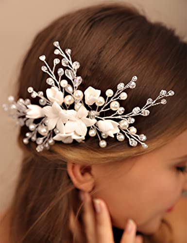 YERTTER Düğün Beyaz Çiçek Papatya Gelin Pealr Saç Tarak dekoratif Rhinestone Gelin kristal boncuklar Tarak Kristal El Yapımı
