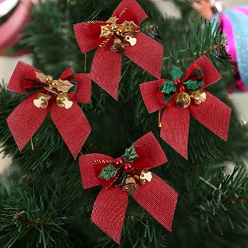 Noel Ağacı Yaylar Bells ile Mini Güzel Yay Noel Ağacı Asılı Dekorasyon Düğün Parti Ilmek Süsler Tatil Dekoratif Süs Kolye Ev
