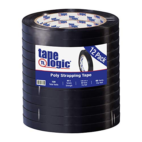 Poly Bag Guy Tape Logic Poli Çemberleme Bandı, 2,7 Mil, 1/2 x 60 yds, Siyah, 12 / Kutu