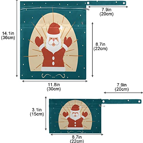 visesunny Vintage Noel Noel Baba Kar Tanesi Fermuarlı Cepler ile 2 Adet Islak Çanta Yıkanabilir Kullanımlık Seyahat için Ferah