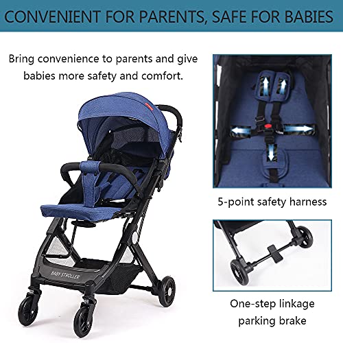 Seyahat Kompakt Hafif Bebek Arabası-Tek Elle Katlanır Portatif Puset (Lacivert)