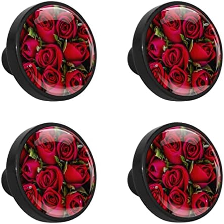 Lagerery Dresser Kolları Çocuklar için Gül Çiçek Çekmece Kolları Kristal Cam Dolap Kolları 4 Adet Renkli Baskı Yuvarlak Siyah