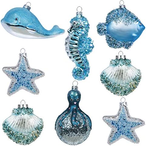Valery Madelyn 8ct Pırıltılı Okyanus Gümüş ve Mavi Cam yılbaşı topu Süsleri Dekor, noel Ağacı Süsleri noel dekorasyonu için