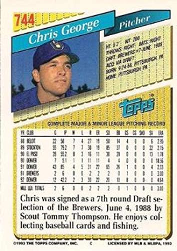 1993 Topps Altın Beyzbol 744 Chris George Milwaukee Brewers Topps Şirketinden Resmi MLB Ticaret Kartı