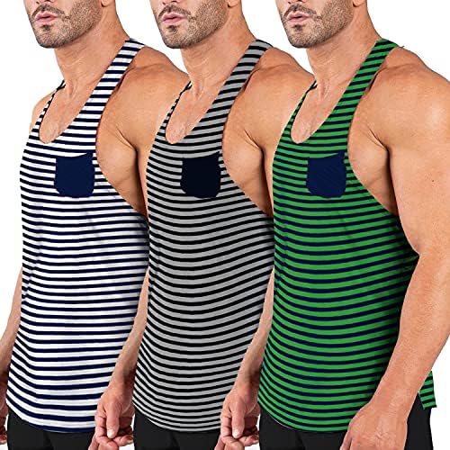 COOFANDY Erkek 3 Paket Egzersiz Tankı Üstleri Stringer Vücut Geliştirme Spor Kolsuz Kas Şerit T Shirt ıle Cep